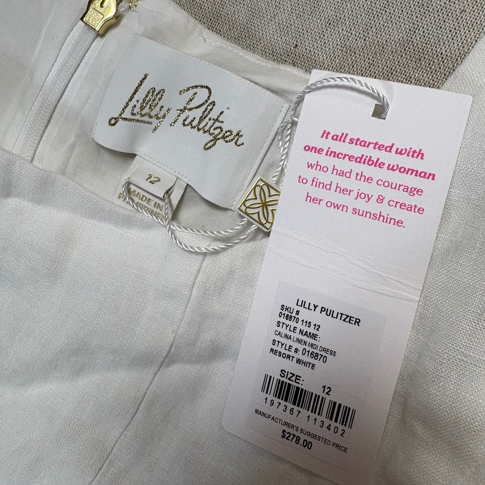 NWT Lilly Pulitzer Calina Linen Midi Dress Resort White size 12 Old Money Bridal - Picture 5 of 9